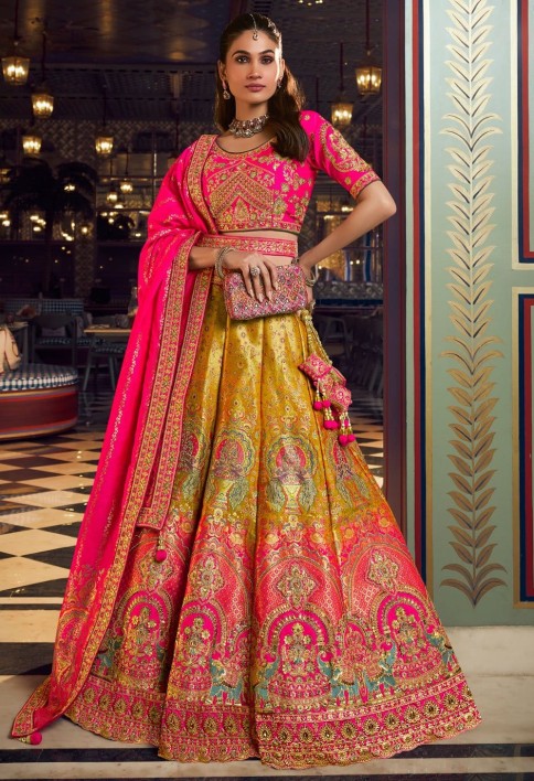 Banarasi A Line Lehenga Choli in Multi Colour Enhanced with Embroidered